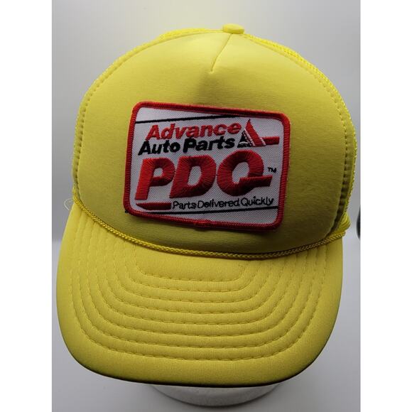 Vintage Advance Auto Parts Hat Cap Snapback Yellow Trucker PDQ Logo Patch 80's - Picture 10 of 16